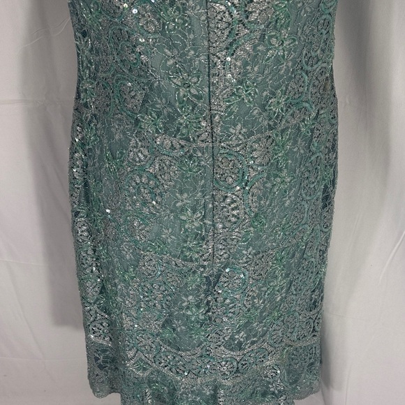 Liancarlo Couture Vintage Teal Silver Lace Overlay Sheath Dress Sz 52 / US 16-18 - Picture 5 of 11